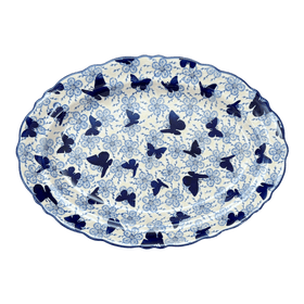 Polish Pottery Large Scalloped Oval Platter (Blue Butterfly) | P165U-AS58 Additional Image at PolishPotteryOutlet.com