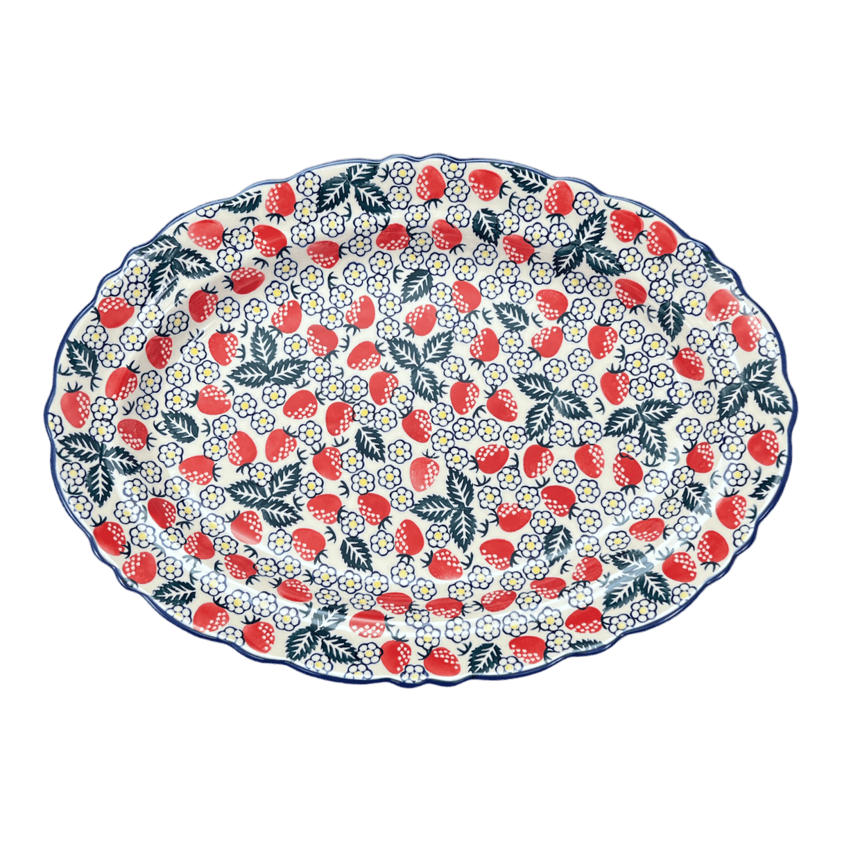 Platter, Oval, Scalloped, 16.75" x 12.25" Large in "Strawberry Fields" by Manufaktura | P165U-AS59