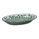 Platter, Oval, Scalloped, 16.75" x 12.25" Large in "Bouncing Blue Blossoms" by Manufaktura | P165U-IM03