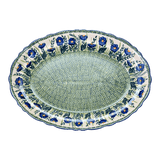 Platter, Oval, Scalloped, 16.75" x 12.25" Large in "Bouncing Blue Blossoms" by Manufaktura | P165U-IM03