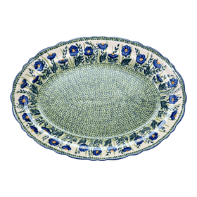 Polish Pottery Large Scalloped Oval Platter (Bouncing Blue Blossoms) | P165U-IM03 Additional Image at PolishPotteryOutlet.com