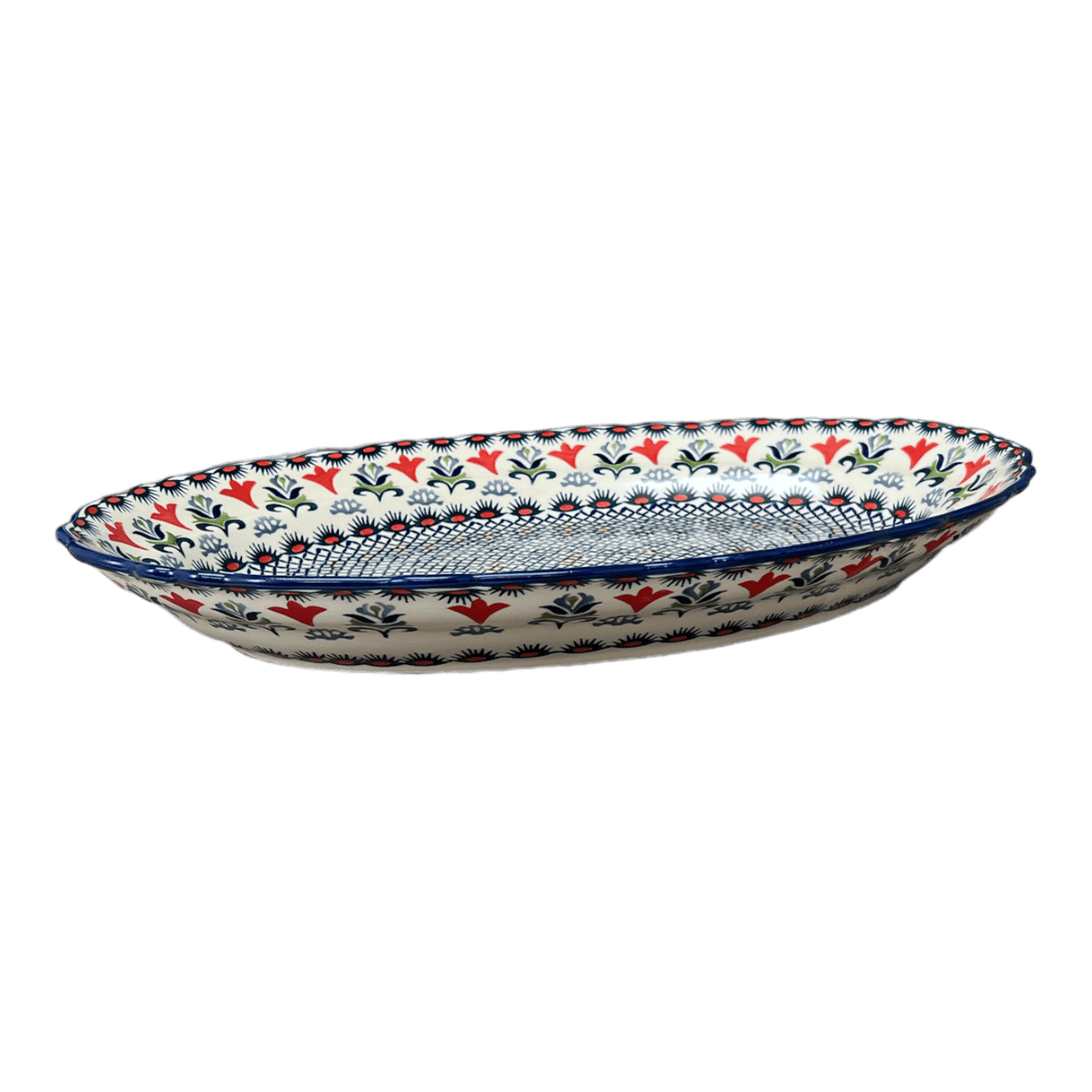 Platter, Oval, Scalloped, 16.75" x 12.25" Large in "Scandinavian Scarlet" by Manufaktura | P165U-P295