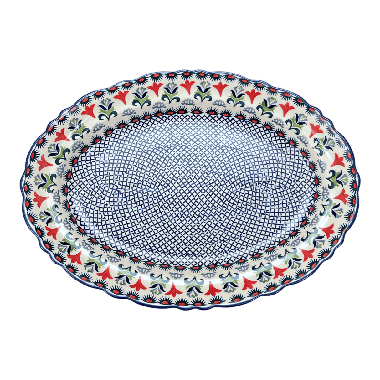 Platter, Oval, Scalloped, 16.75" x 12.25" Large in "Scandinavian Scarlet" by Manufaktura | P165U-P295