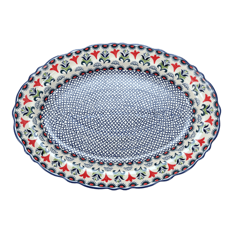 Platter, Oval, Scalloped, 16.75" x 12.25" Large in "Scandinavian Scarlet" by Manufaktura | P165U-P295