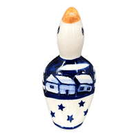 A picture of a Polish Pottery Pie Bird (Winter's Eve) | P189S-IBZ as shown at PolishPotteryOutlet.com/products/pie-bird-winters-eve-p189s-ibz