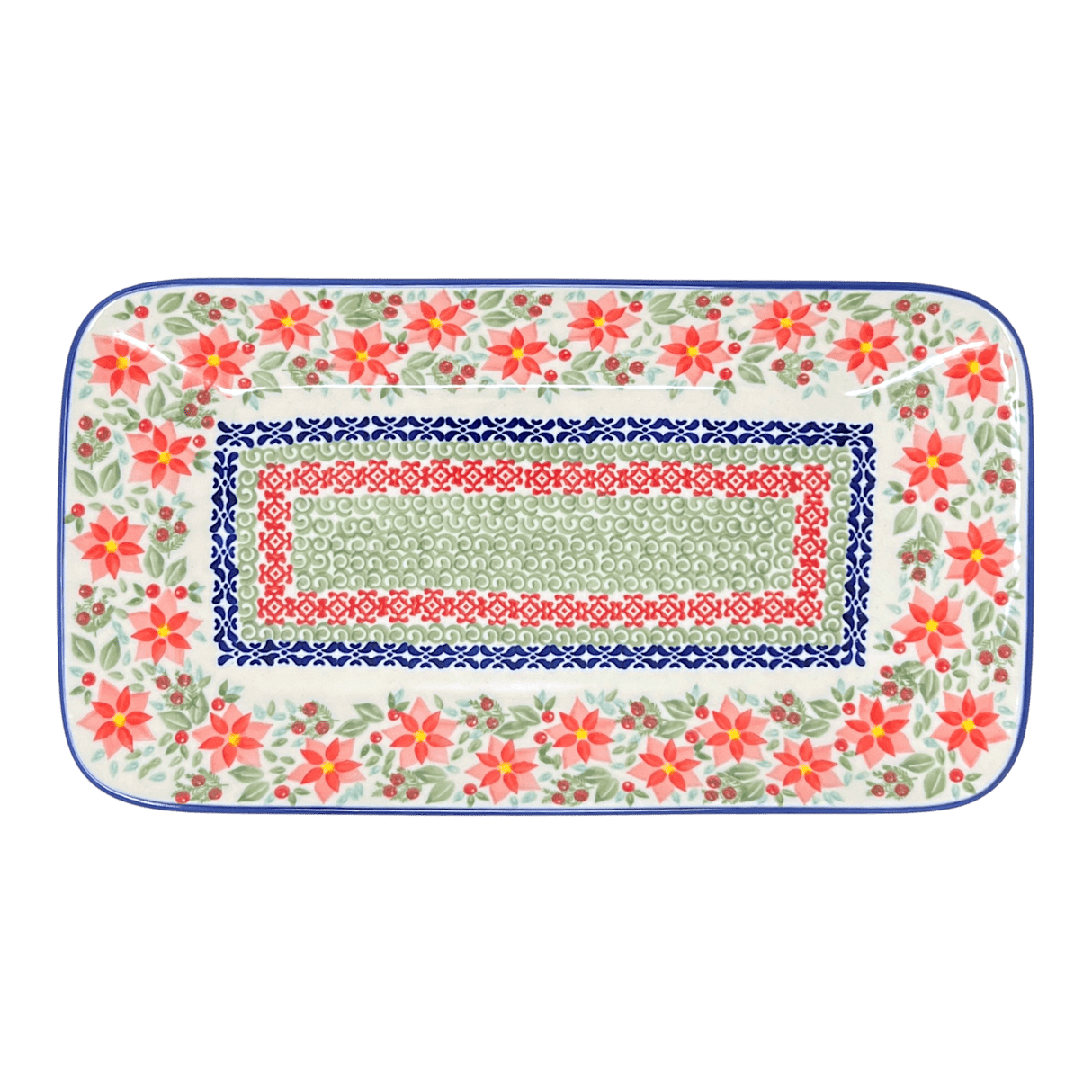 Platter, Rectangular, 14" x 8" in "Pink Poinsettia" by Manufaktura | P202S-PS14
