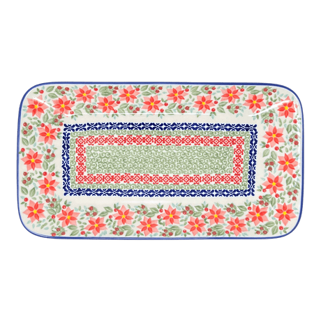 Platter, Rectangular, 14" x 8" in "Pink Poinsettia" by Manufaktura | P202S-PS14