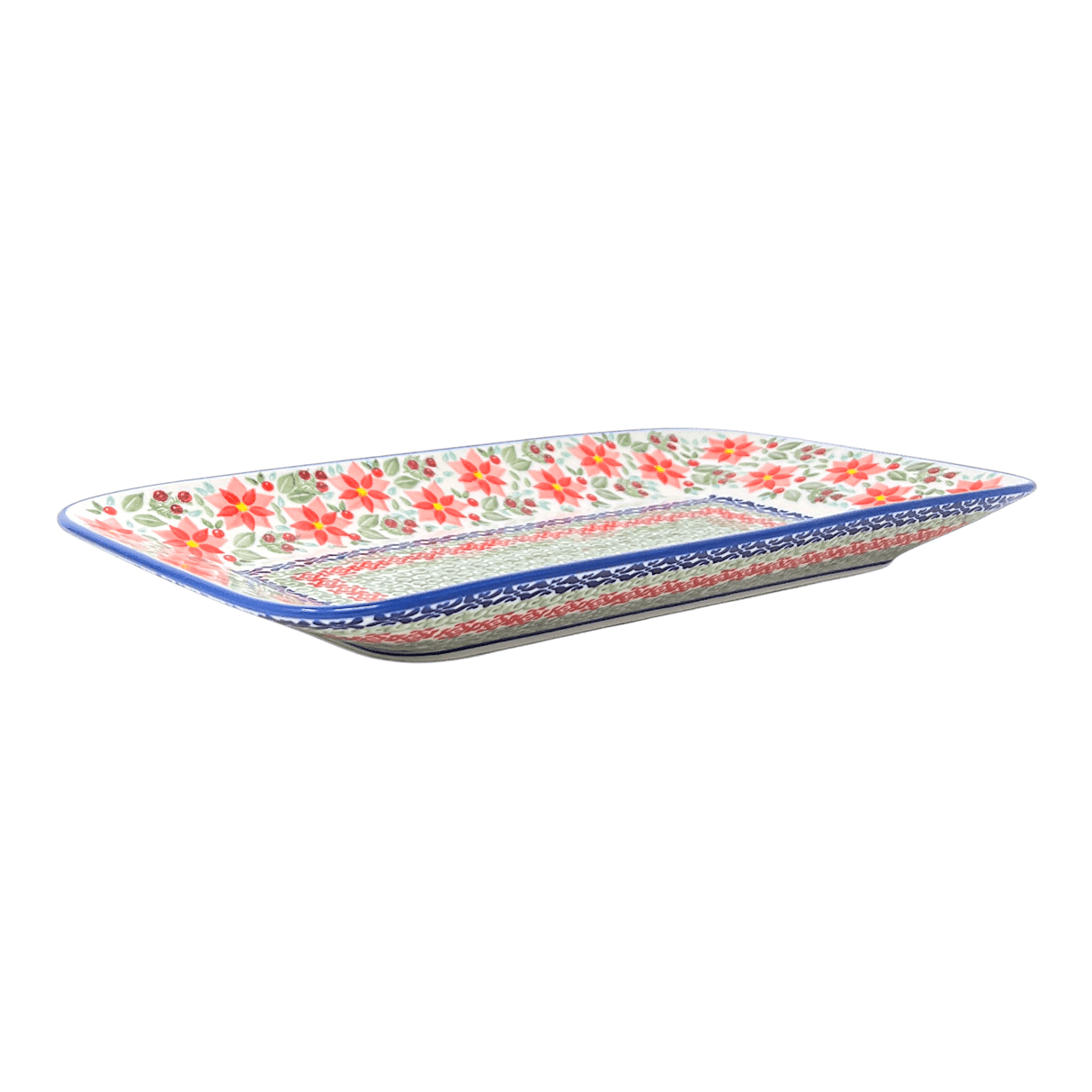 Platter, Rectangular, 14" x 8" in "Pink Poinsettia" by Manufaktura | P202S-PS14
