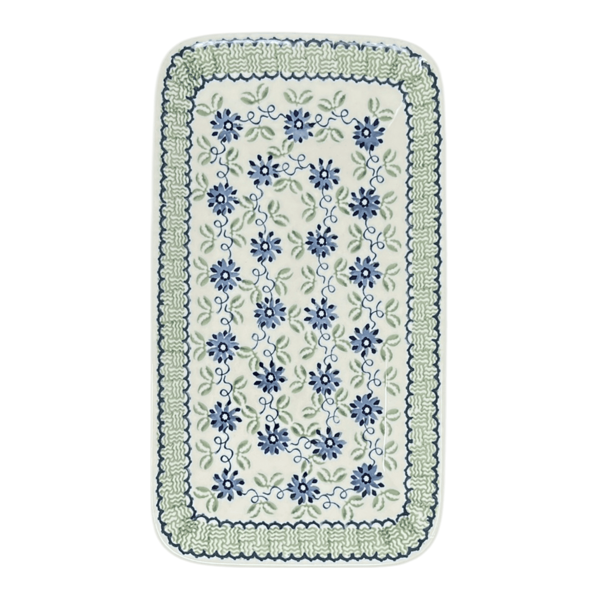 Platter, Rectangular, 14" x 8" in "Woven Blues" by Manufaktura | P202T-P182