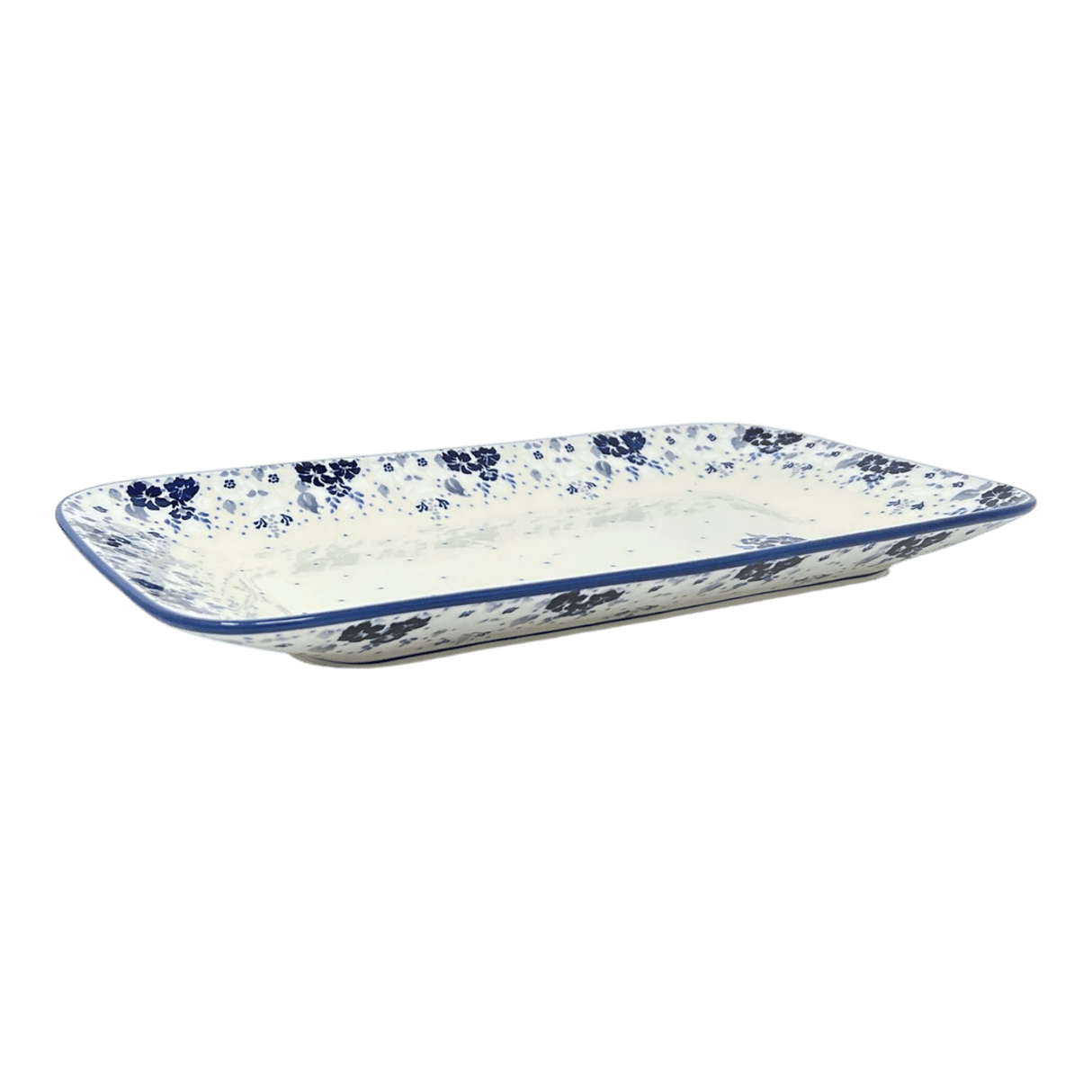 Platter, Rectangular, 14" x 8" in "Blue & White Trumpet Vines" by Manufaktura | P202U-JZ43