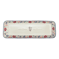 A picture of a Polish Pottery Long Rectangular Serving Dish (Full Bloom) | P204S-EO34 as shown at PolishPotteryOutlet.com/products/rectangular-platter-full-bloom-p204s-eo34