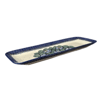 A picture of a Polish Pottery Long Rectangular Serving Dish (Pansies) | P204S-JZB as shown at PolishPotteryOutlet.com/products/19-5-rectangular-server-pansies-p204s-jzb
