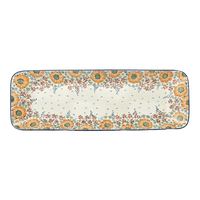 A picture of a Polish Pottery Long Rectangular Serving Dish (Autumn Harvest) | P204S-LB as shown at PolishPotteryOutlet.com/products/19-5-x-6-75-rectangular-platter-autumn-harvest-p204s-lb