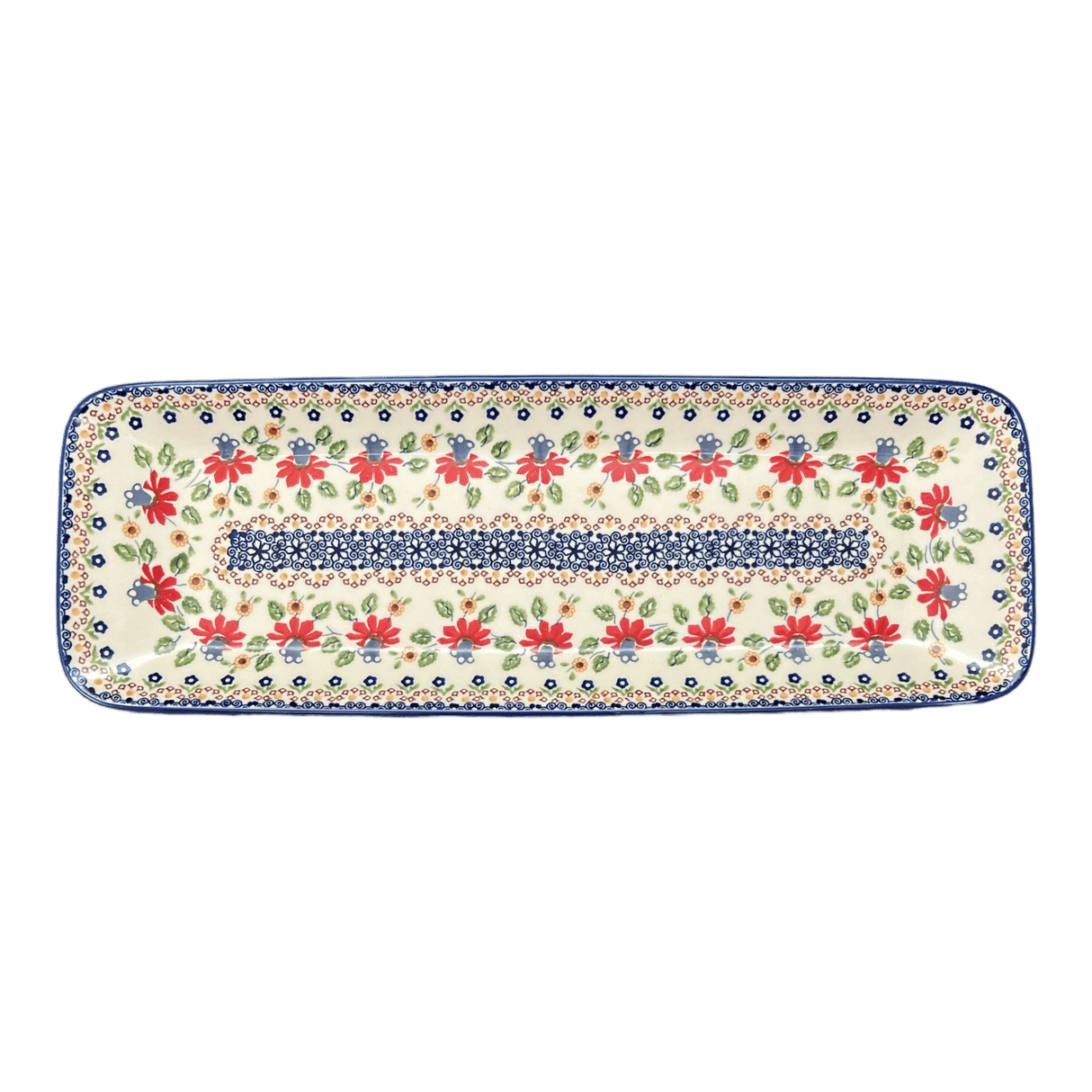 Platter, Rectangular, Long, 19.5" x 6.75" in "Mediterranean Blossoms" by Manufaktura | P204S-P274