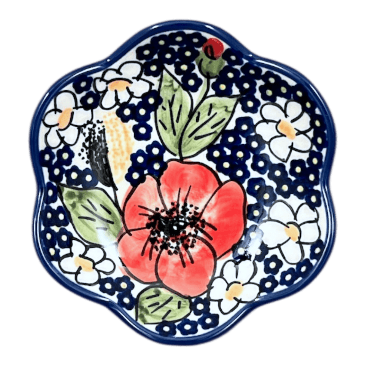 Bowl, Scalloped, Shallow, 4.25", (P205) in "Poppies & Posies" by Manufaktura | P205S-IM02