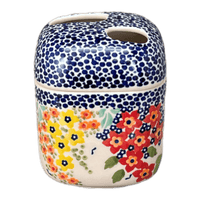 A picture of a Polish Pottery Toothbrush Holder (Brilliant Garden) | P213S-DPLW as shown at PolishPotteryOutlet.com/products/toothbrush-holder-brilliant-garden-p213s-dplw