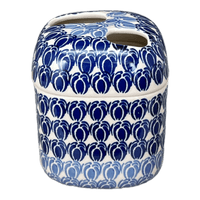 A picture of a Polish Pottery Toothbrush Holder (Tulip Blues) | P213T-GP16 as shown at PolishPotteryOutlet.com/products/toothbrush-holder-tulip-blues-p213t-gp16