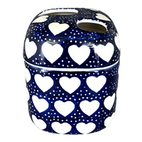 A picture of a Polish Pottery Toothbrush Holder (Sea of Hearts) | P213T-SEA as shown at PolishPotteryOutlet.com/products/toothbrush-holder-sea-of-hearts-p213t-sea