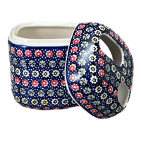 A picture of a Polish Pottery Toothbrush Holder (Rings of Flowers) | P213U-DH17 as shown at PolishPotteryOutlet.com/products/toothbrush-holder-rings-of-flowers-p213u-dh17