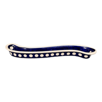 A picture of a Polish Pottery Curved Olive Boat (Hello Dotty) | NDA132-A64 as shown at PolishPotteryOutlet.com/products/curved-olive-boat-hello-dotty-nda132-a64