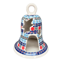 A picture of a Polish Pottery Large Bell Luminary (Pom-Pom Flower) | NDA138-30 as shown at PolishPotteryOutlet.com/products/large-bell-luminary-pom-pom-flower-nda138-30