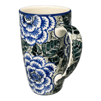 A picture of a Polish Pottery CA 14 oz. Mug (Blue Dahlia) | AC52-U1473 as shown at PolishPotteryOutlet.com/products/14-oz-mug-blue-dahlia-ac52-u1473