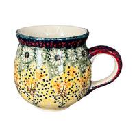 A picture of a Polish Pottery Medium Belly Mug (Sunshine Grotto) | K090S-WK52 as shown at PolishPotteryOutlet.com/products/the-medium-belly-mug-sunshine-grotto