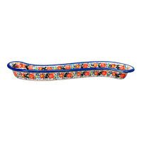 A picture of a Polish Pottery Curved Olive Boat (Bright Bouquet) | NDA132-A55 as shown at PolishPotteryOutlet.com/products/curved-olive-boat-bright-bouquet-nda132-a55
