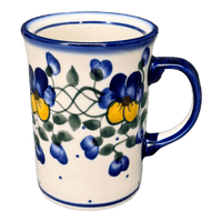 A picture of a Polish Pottery WR 8 oz. Straight Mug (Pansy Wreath) | WR14A-EZ2 as shown at PolishPotteryOutlet.com/products/8-oz-straight-mug-pansy-wreath-wr14a-ez2