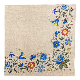 Polish Pottery Dinner Napkins - Blue Floral Border - Cream Additional Image at PolishPotteryOutlet.com