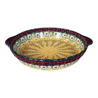 A picture of a Polish Pottery Pie Plate with Handles (Sunshine Grotto) | Z148S-WK52 as shown at PolishPotteryOutlet.com/products/pie-plate-with-handles-sunshine-grotto