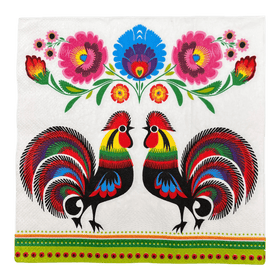 Polish Pottery Dinner Napkins - Two Roosters Additional Image at PolishPotteryOutlet.com