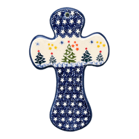 A picture of a Polish Pottery Cross (Festive Forest) | K062U-INS6 as shown at PolishPotteryOutlet.com/products/7-cross-festive-forest-k062u-ins6