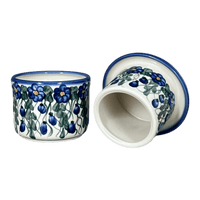 A picture of a Polish Pottery Butter Crock (Blue Cascade) | NDA344-A31 as shown at PolishPotteryOutlet.com/products/butter-crock-blue-cascade-nda344-a31