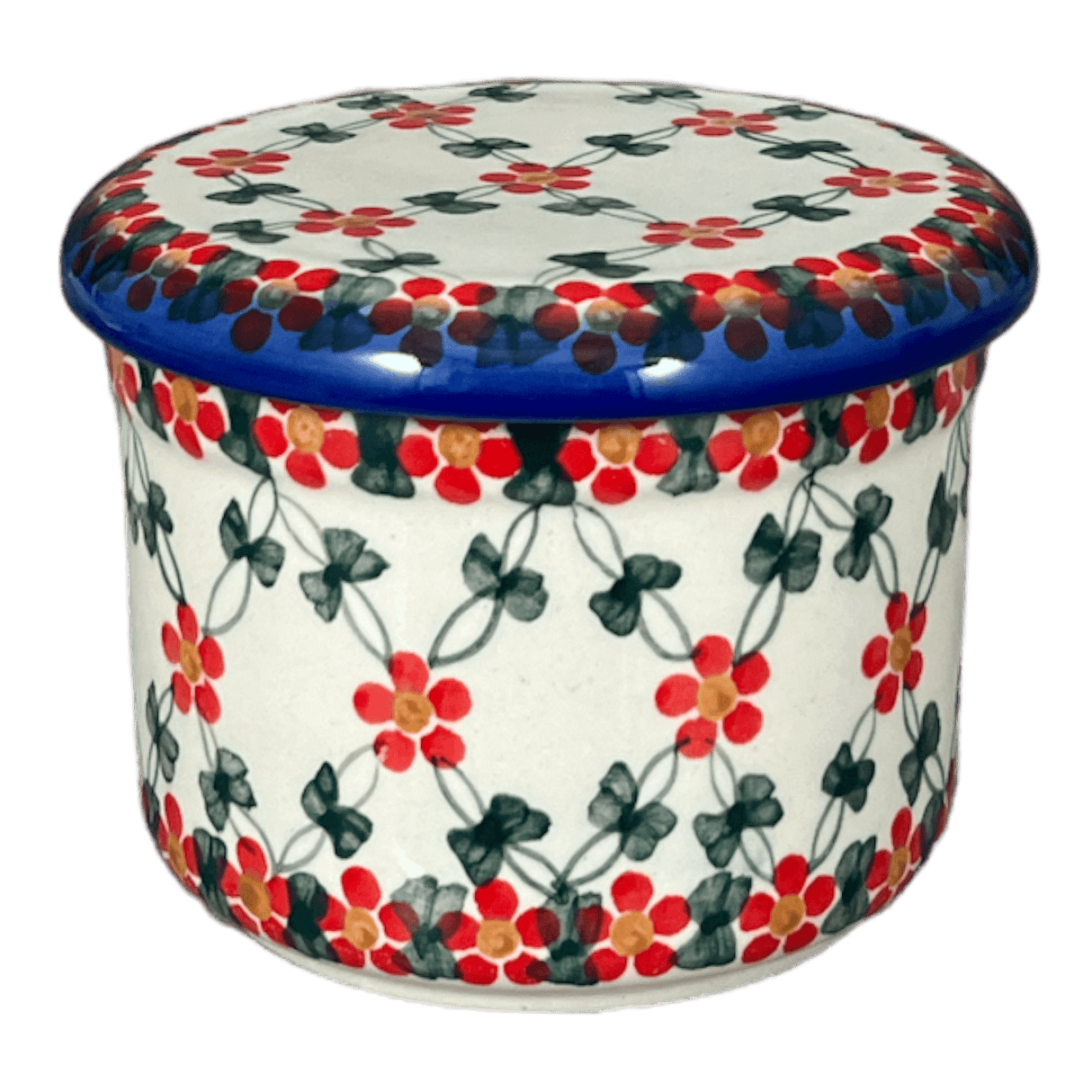 Butter Crock, 3.25" x 4.25" in "Red Lattice" by Andy | NDA344-20