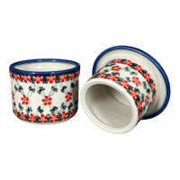 A picture of a Polish Pottery Butter Crock (Red Lattice) | NDA344-20 as shown at PolishPotteryOutlet.com/products/butter-crock-red-lattice-nda344-20