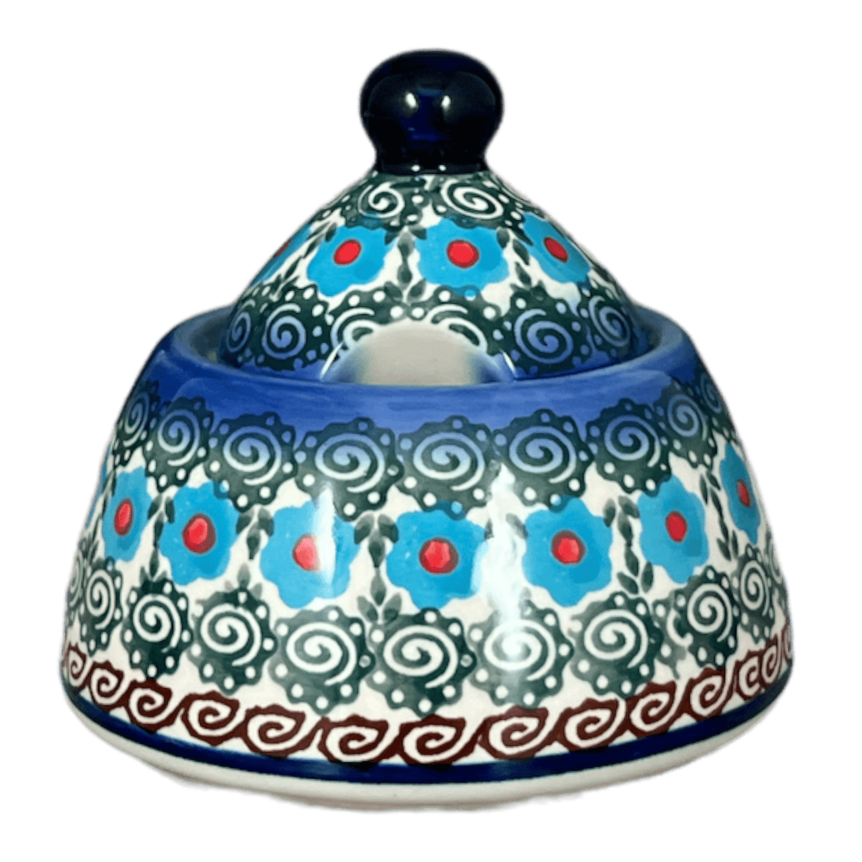 Bowl, Bell-Shaped, Sugar Bowl, 4" in "Teal Pompons" by Andy | NDA76-62