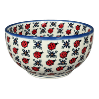 A picture of a Polish Pottery Deep 9" Bowl (Lovely Ladybugs) | NDA194-18 as shown at PolishPotteryOutlet.com/products/9-deep-bowl-lovely-ladybugs-nda194-18