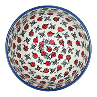 A picture of a Polish Pottery Deep 9" Bowl (Lovely Ladybugs) | NDA194-18 as shown at PolishPotteryOutlet.com/products/9-deep-bowl-lovely-ladybugs-nda194-18