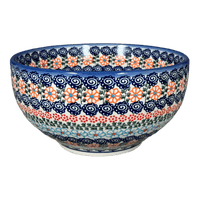 A picture of a Polish Pottery Deep 9" Bowl (Zany Zinnia) | NDA194-35 as shown at PolishPotteryOutlet.com/products/deep-9-bowl-zany-zinnia-nda194-35