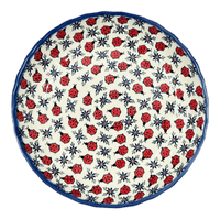 A picture of a Polish Pottery 12.5" Shallow Bowl/Baker (Lovely Ladybugs) | NDA199-18 as shown at PolishPotteryOutlet.com/products/12-5-shallow-bowl-baker-lovely-ladybugs-nda199-18