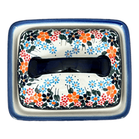 A picture of a Polish Pottery 5.5" x 4.75" Butter Dish (Fall Wildflowers) | NDA14-23 as shown at PolishPotteryOutlet.com/products/5-5-x-4-75-butter-dish-fall-wildflowers-nda14-23