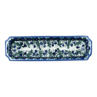 A picture of a Polish Pottery 16" x 4.5" Rectangular Tray (Blue Lattice) | NDA203-6 as shown at PolishPotteryOutlet.com/products/16-x-4-5-rectangular-tray-blue-lattice-nda203-6
