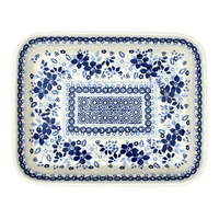A picture of a Polish Pottery 8"x10" Rectangular Baker (Duet in Blue) | P103S-SB01 as shown at PolishPotteryOutlet.com/products/8-x-10-rectangular-baker-duet-in-blue-p103s-sb01