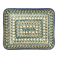 A picture of a Polish Pottery 10" x 13" Rectangular Baker (Perennial Garden) | P105S-LM as shown at PolishPotteryOutlet.com/products/10-x-13-rectangular-baker-perennial-garden-p105s-lm
