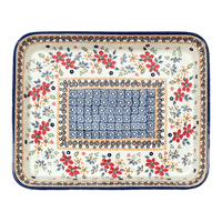A picture of a Polish Pottery 10" x 13" Rectangular Baker (Ruby Duet) | P105S-DPLC as shown at PolishPotteryOutlet.com/products/10-x-13-rectangular-baker-ruby-duet-p105s-dplc