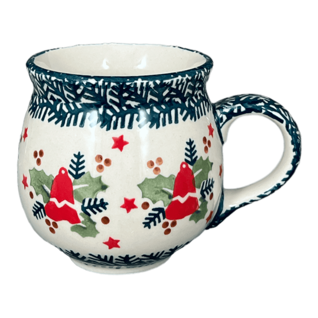 Mug, Belly Mug, 10oz Medium in "Evergreen Bells" by Manufaktura | K090U-PZDG