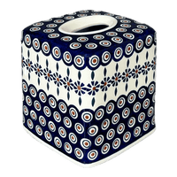 A picture of a Polish Pottery Tissue Box Cover (Floral Peacock) | O003T-54KK as shown at PolishPotteryOutlet.com/products/tissue-box-cover-floral-peacock-o003t-54kk