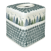 A picture of a Polish Pottery Tissue Box Cover (Pine Forest) | O003S-PS29 as shown at PolishPotteryOutlet.com/products/tissue-box-cover-pine-forest-o003s-ps29