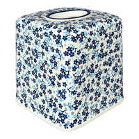 A picture of a Polish Pottery Tissue Box Cover (Scattered Blues) | O003S-AS45 as shown at PolishPotteryOutlet.com/products/tissue-box-cover-scattered-blues-o003s-as45